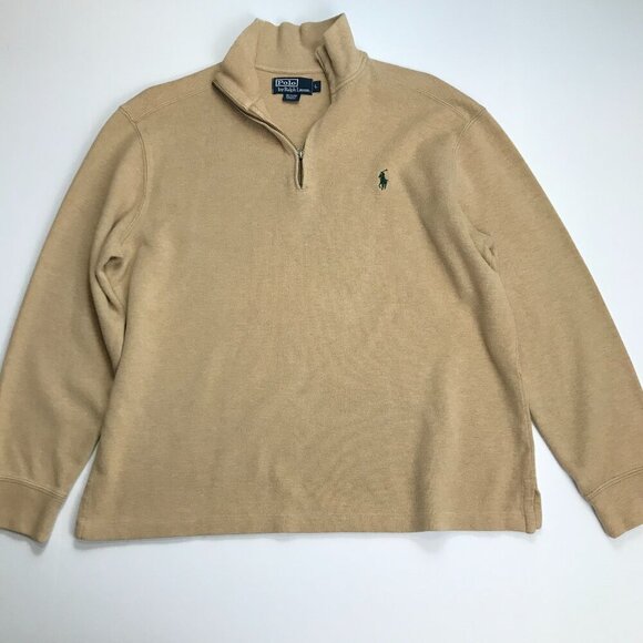 POLO RALPH LAUREN Men 100% Cotton Large Tan Logo Sweater - Picture 2 of 5